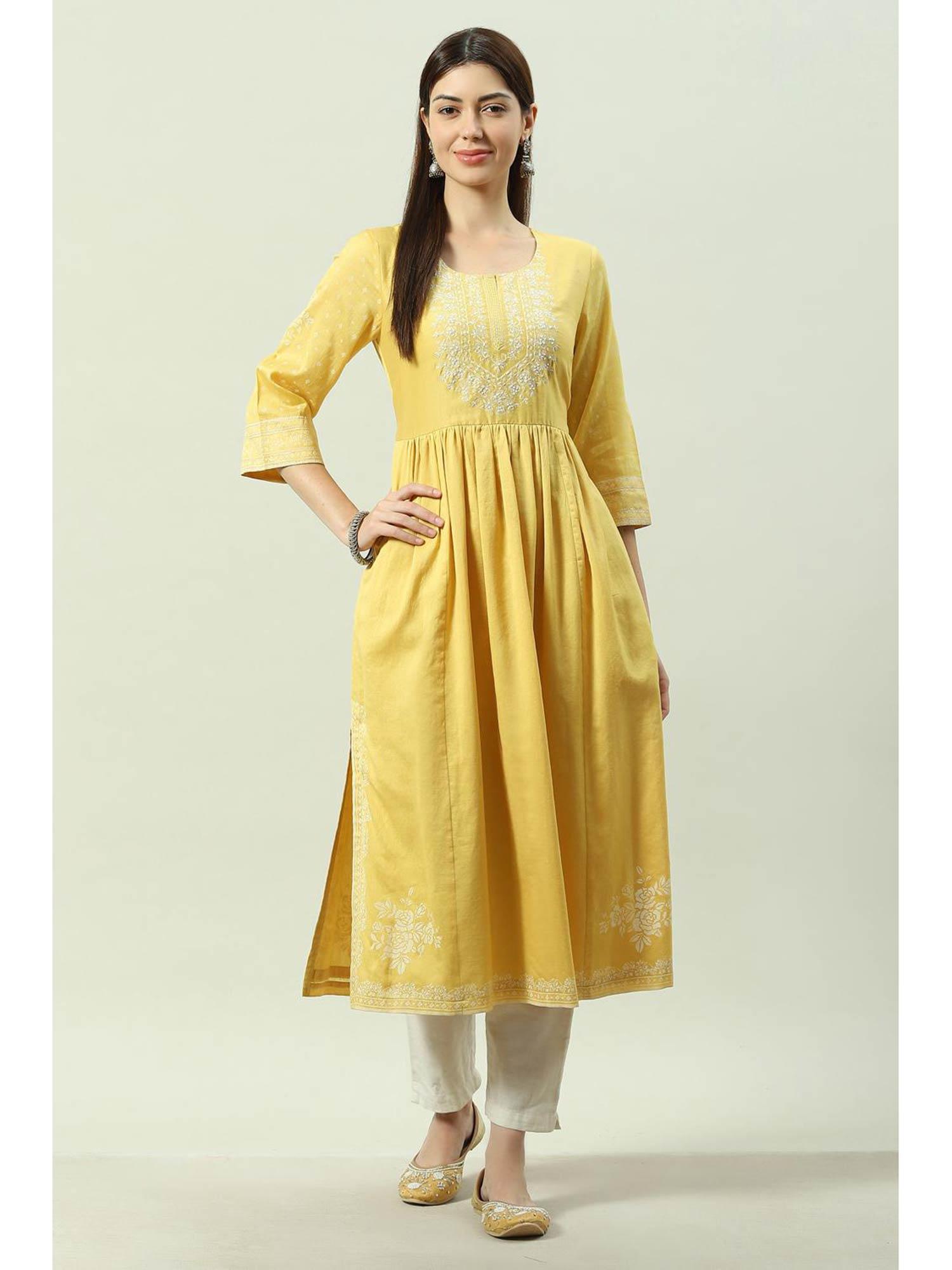 yellow flared kurta