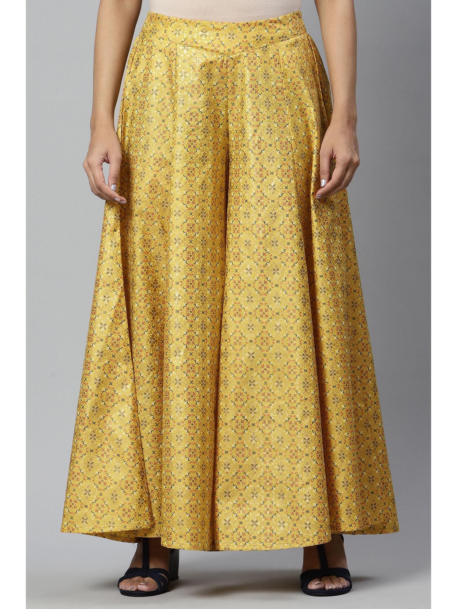 yellow flared printed palazzo