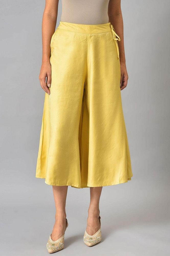 yellow flared solid culottes