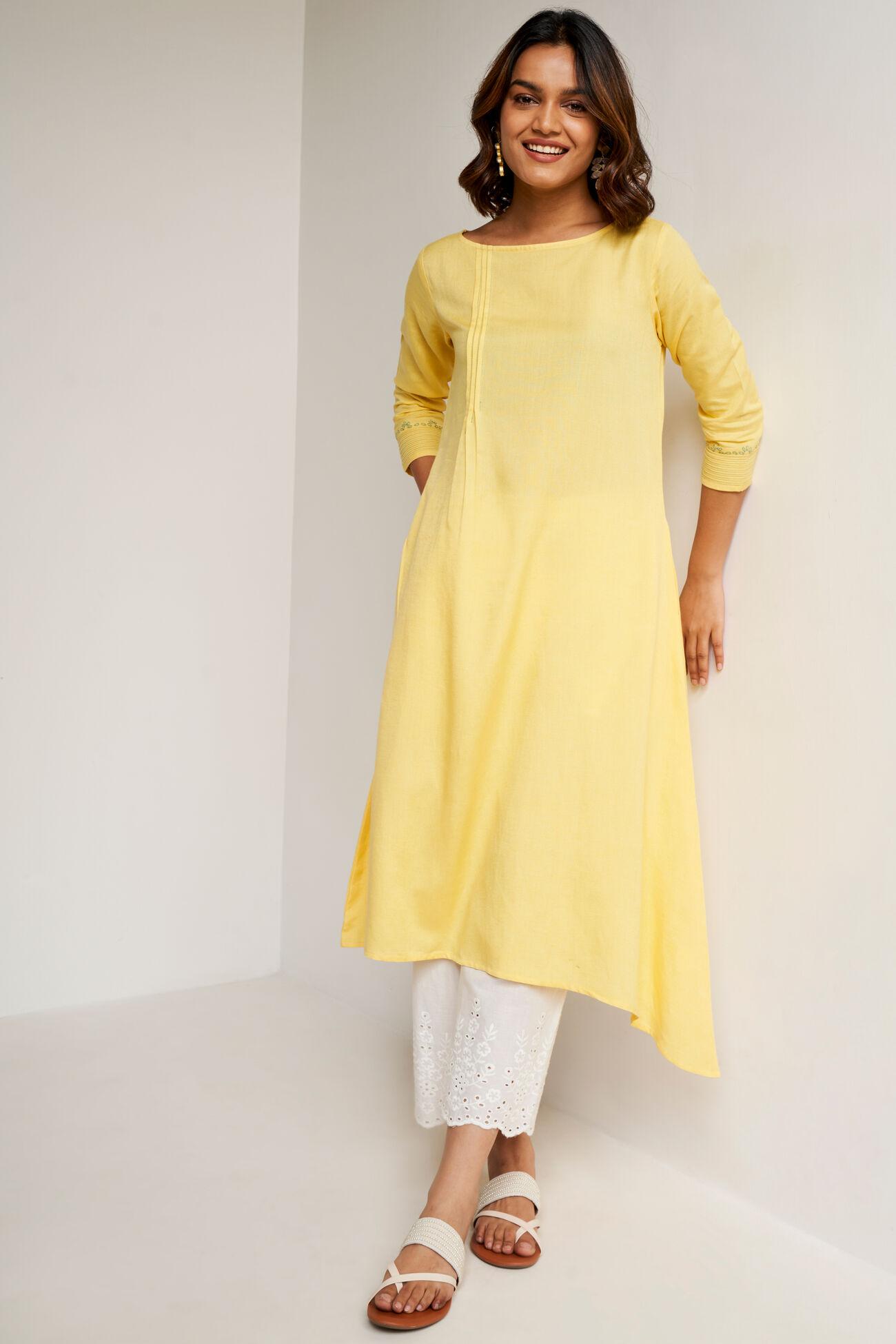 yellow flared solid kurta