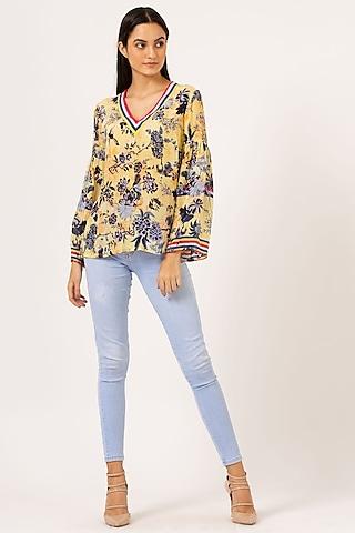 yellow floral athleisure blouse