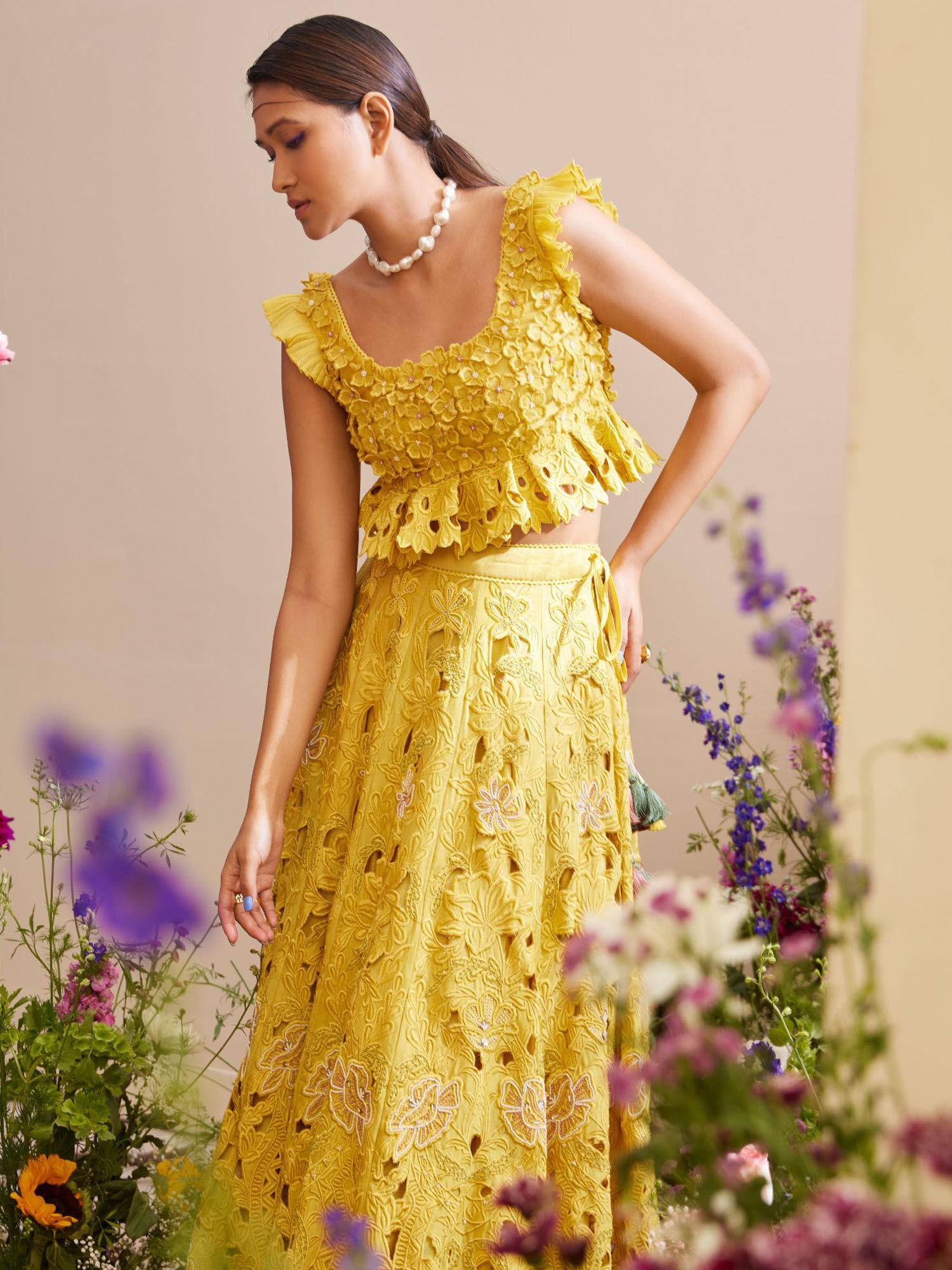 yellow floral crop top