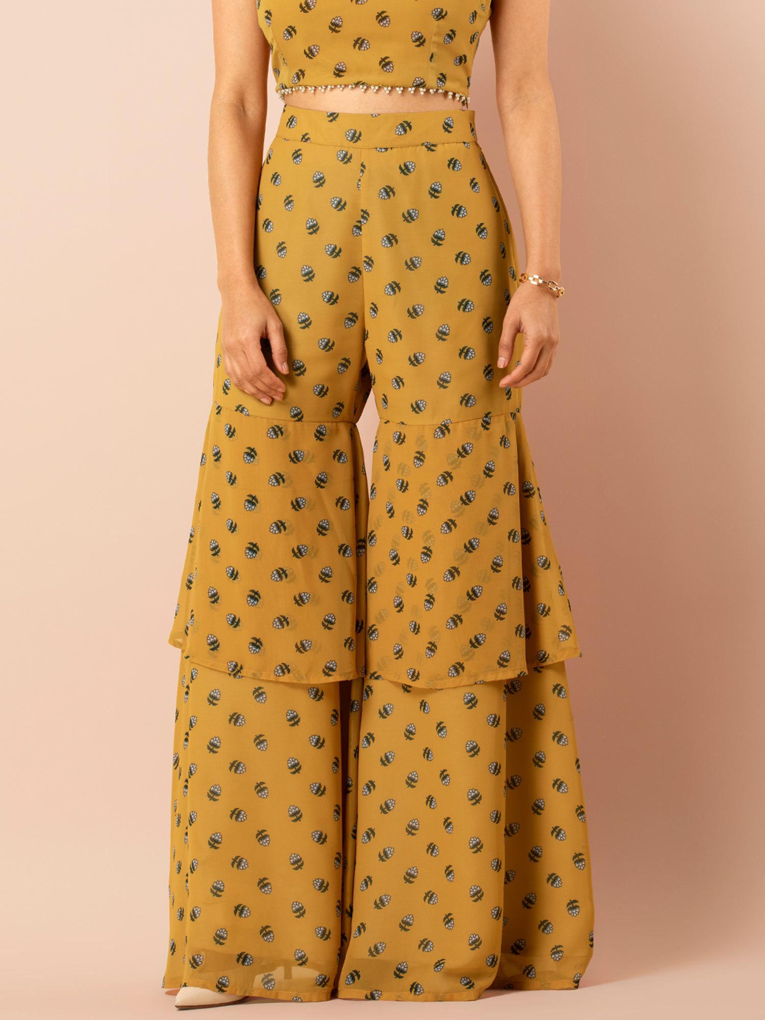 yellow floral double layered sharara