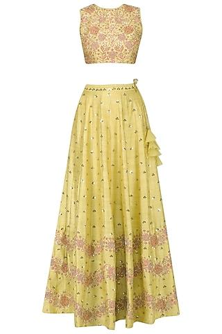 yellow floral embroidered lehenga and blouse set