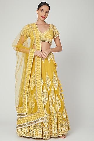 yellow floral embroidered lehenga set