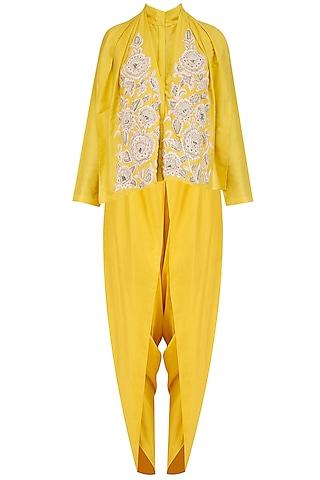 yellow floral embroidered shirt and dhoti pants set