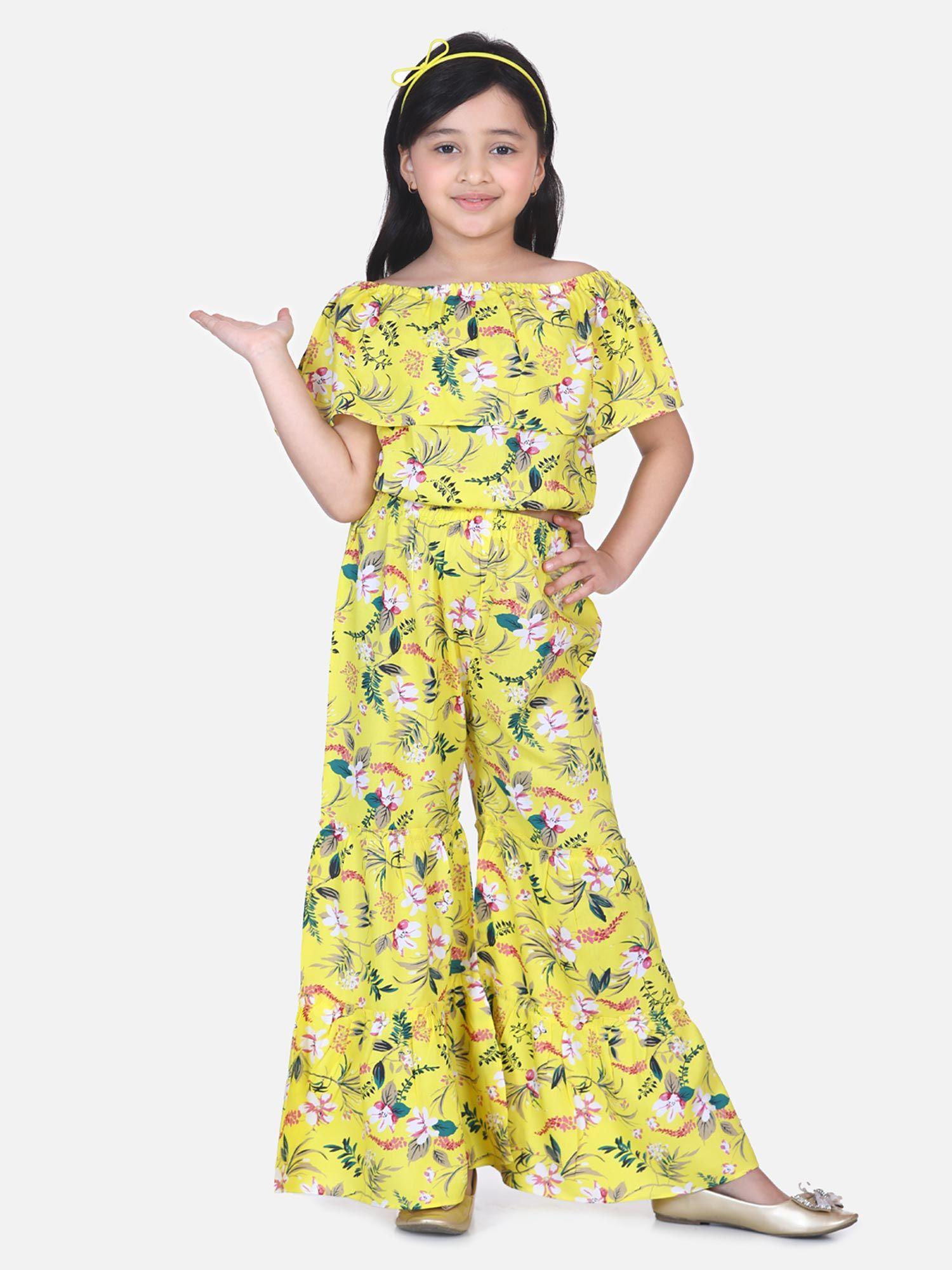 yellow floral flared pant clothing (set of 2)