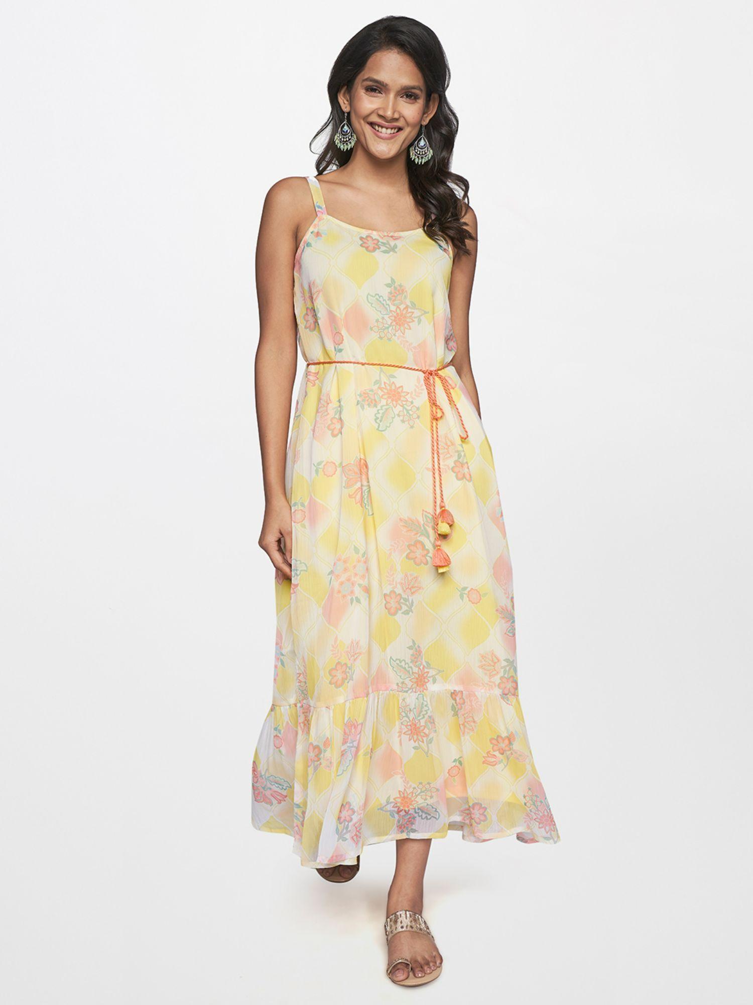 yellow floral full length dress with dori