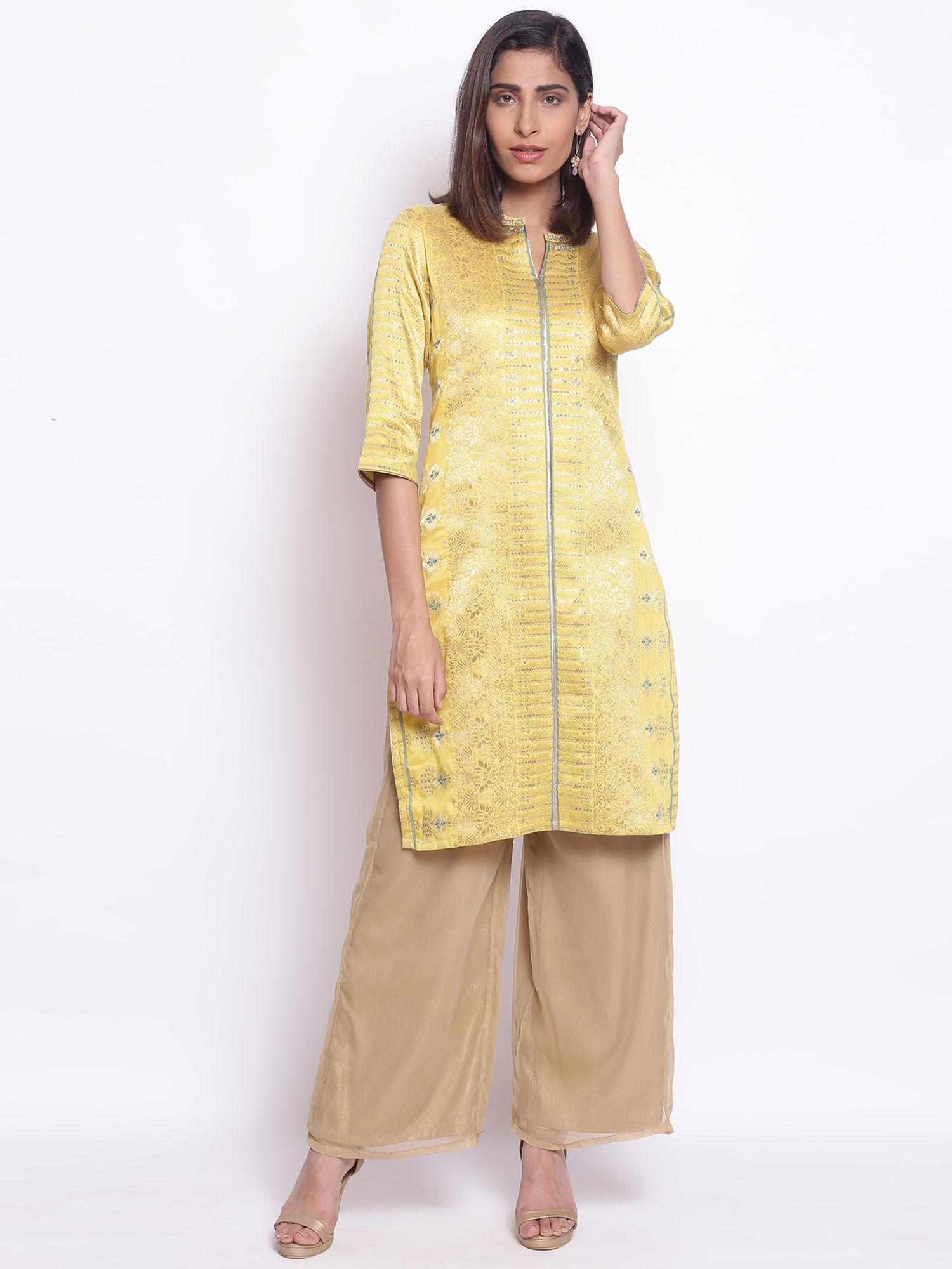 yellow floral jacquard kurta