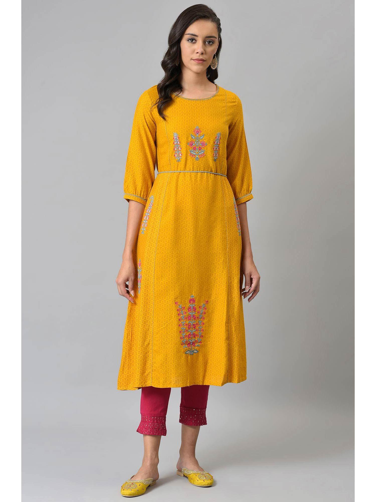 yellow floral kurta (set of 2)