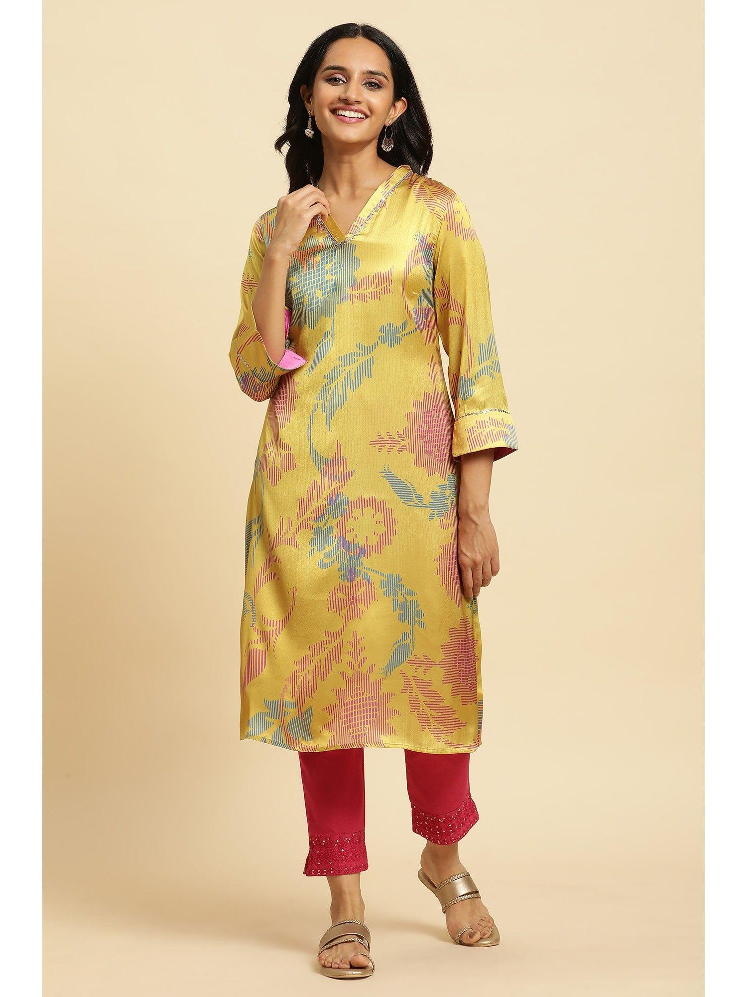 yellow floral kurta