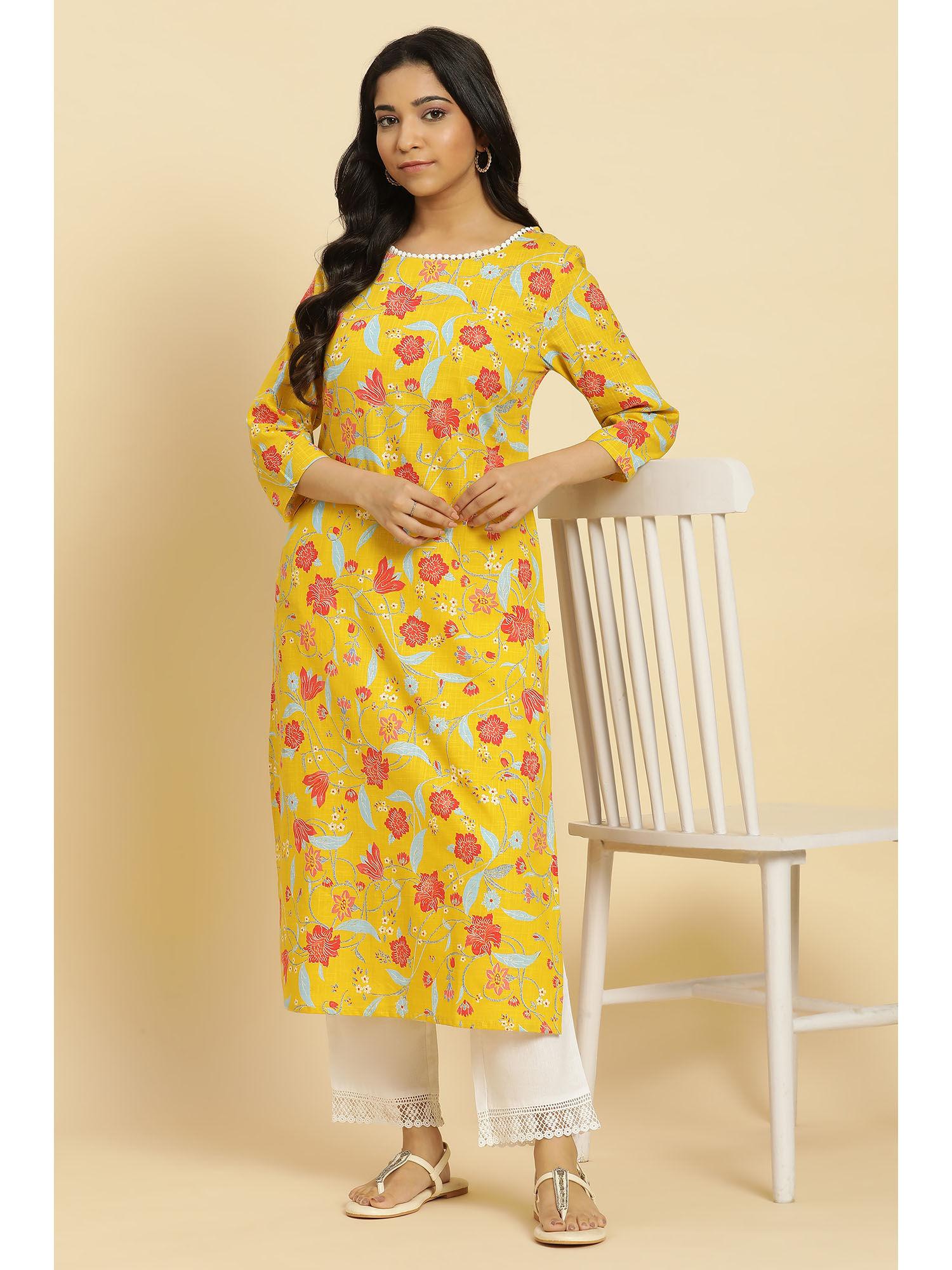 yellow floral kurta