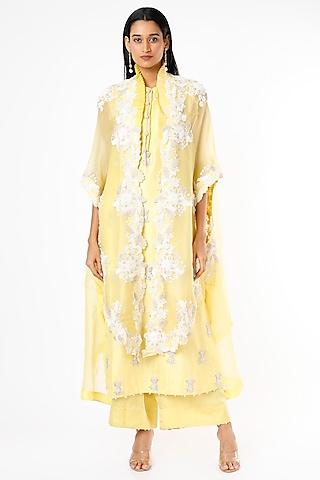 yellow floral organza cape set