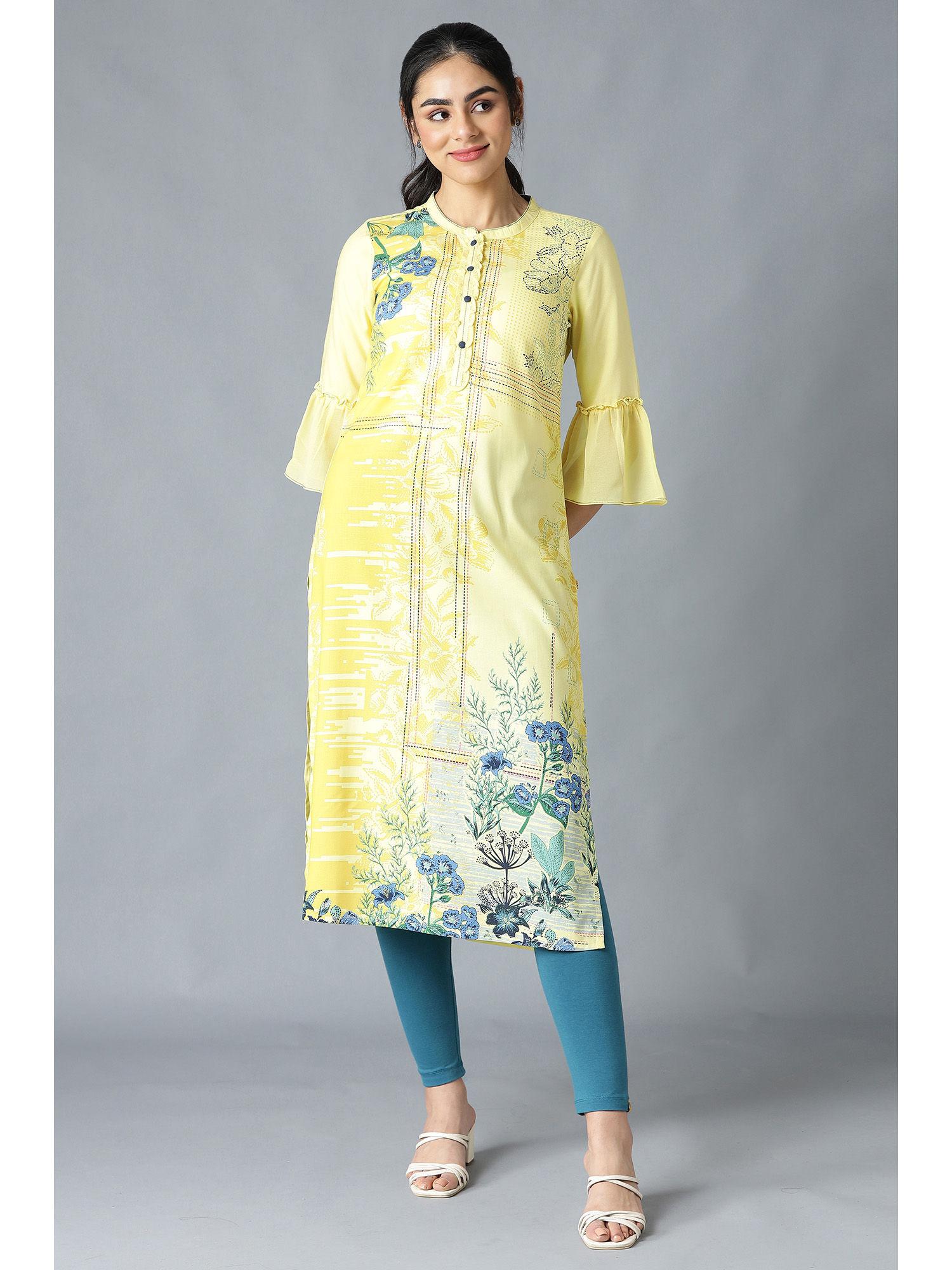 yellow floral print kurta