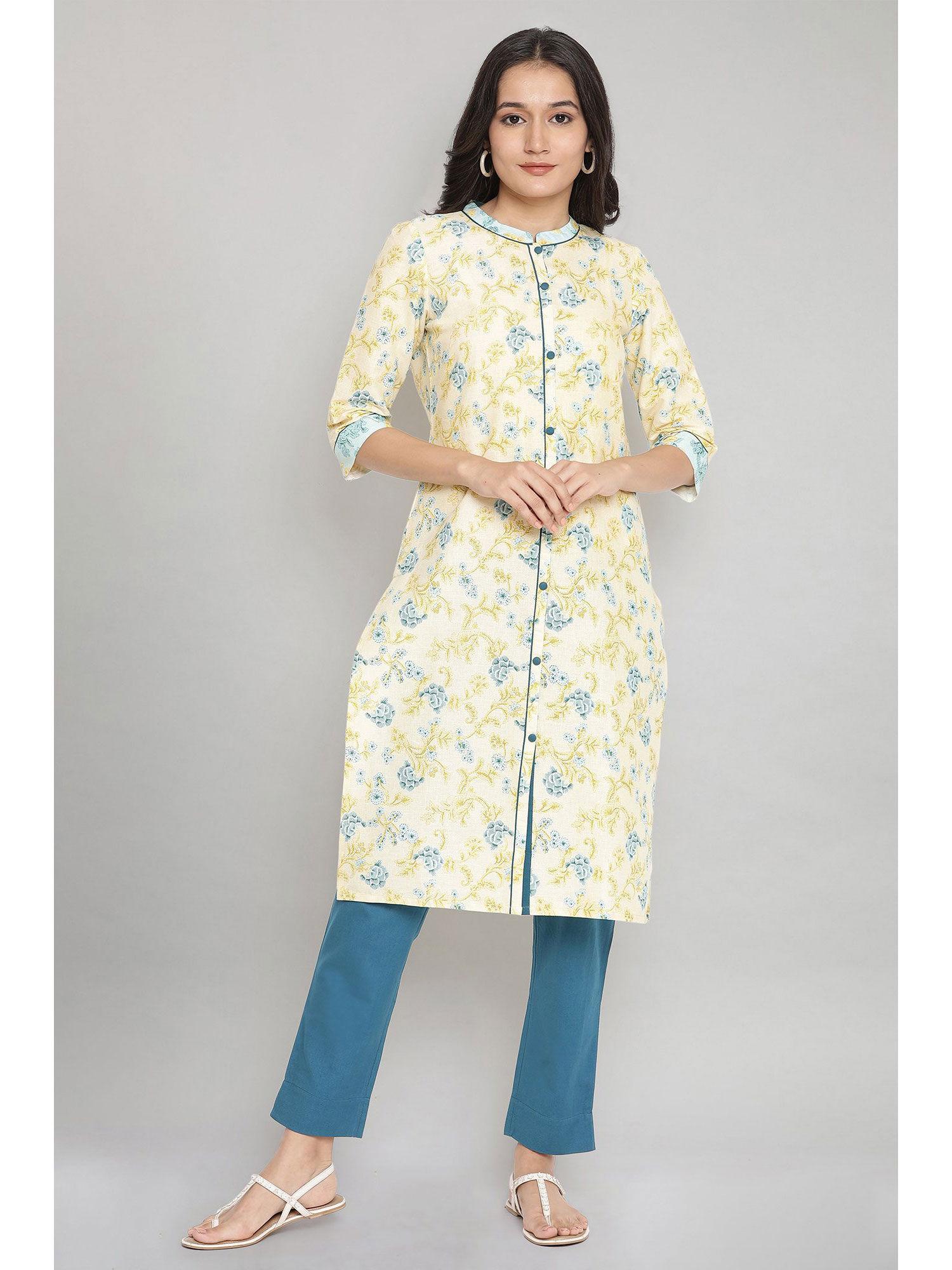 yellow floral print kurta