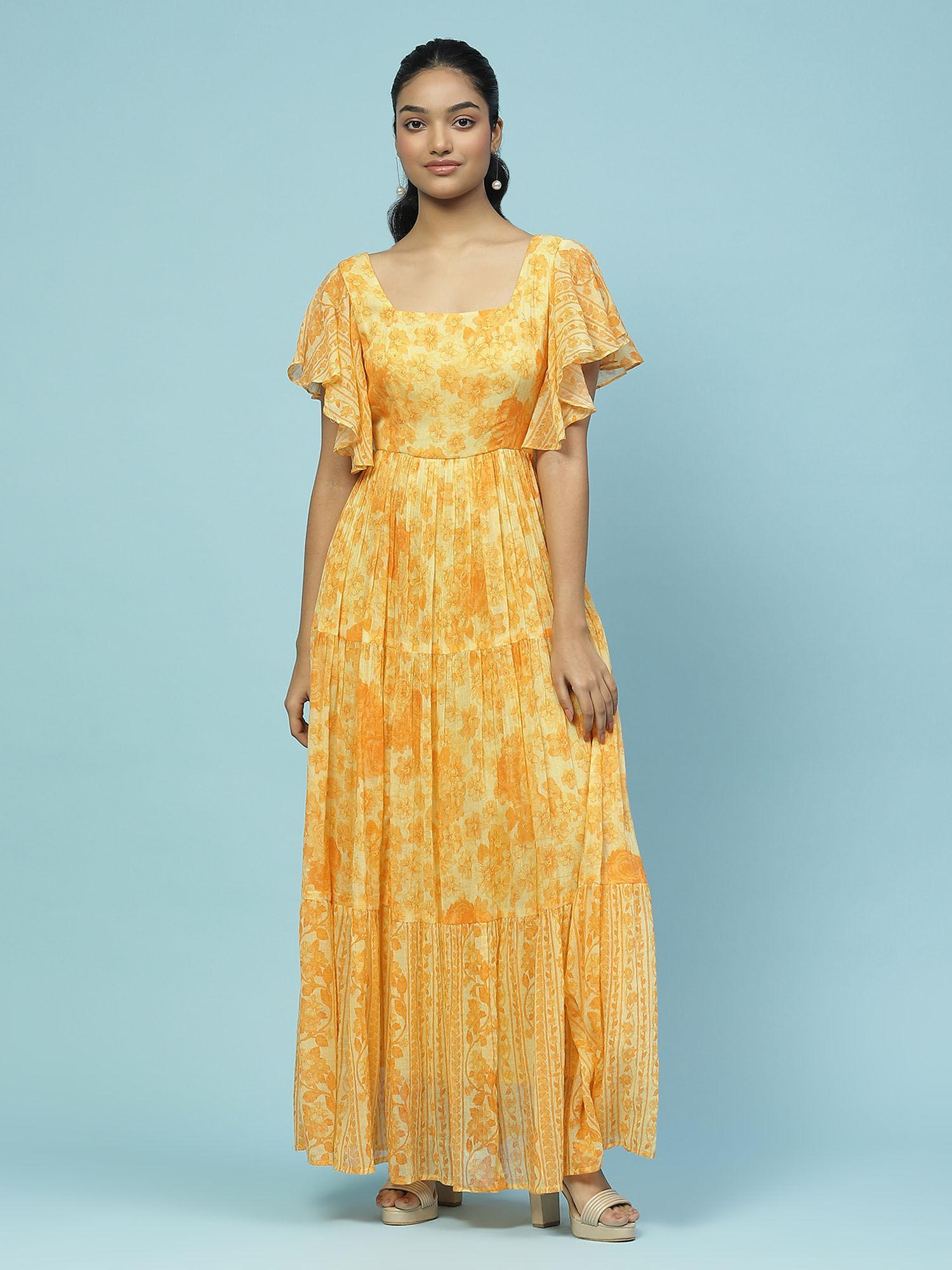 yellow floral print maxi dress