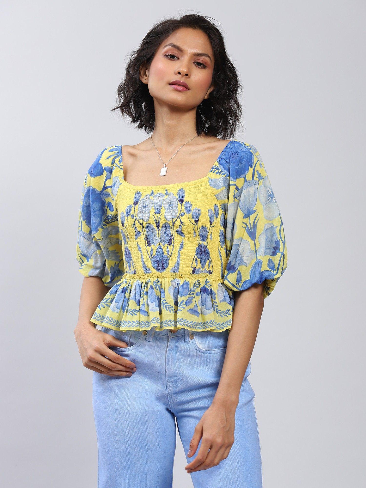 yellow floral print peplum top