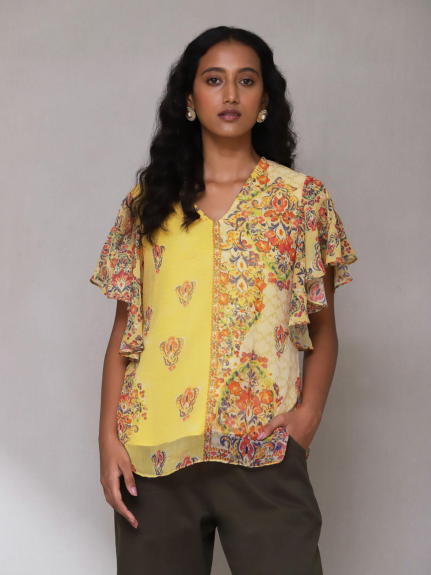 yellow floral print top