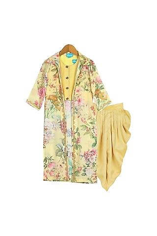 yellow floral printed dhoti set for girls