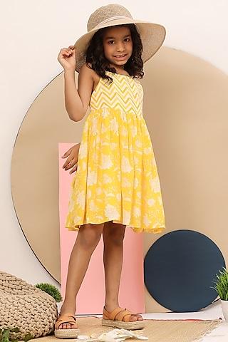 yellow floral printed dress for girls