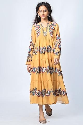 yellow floral printed dress