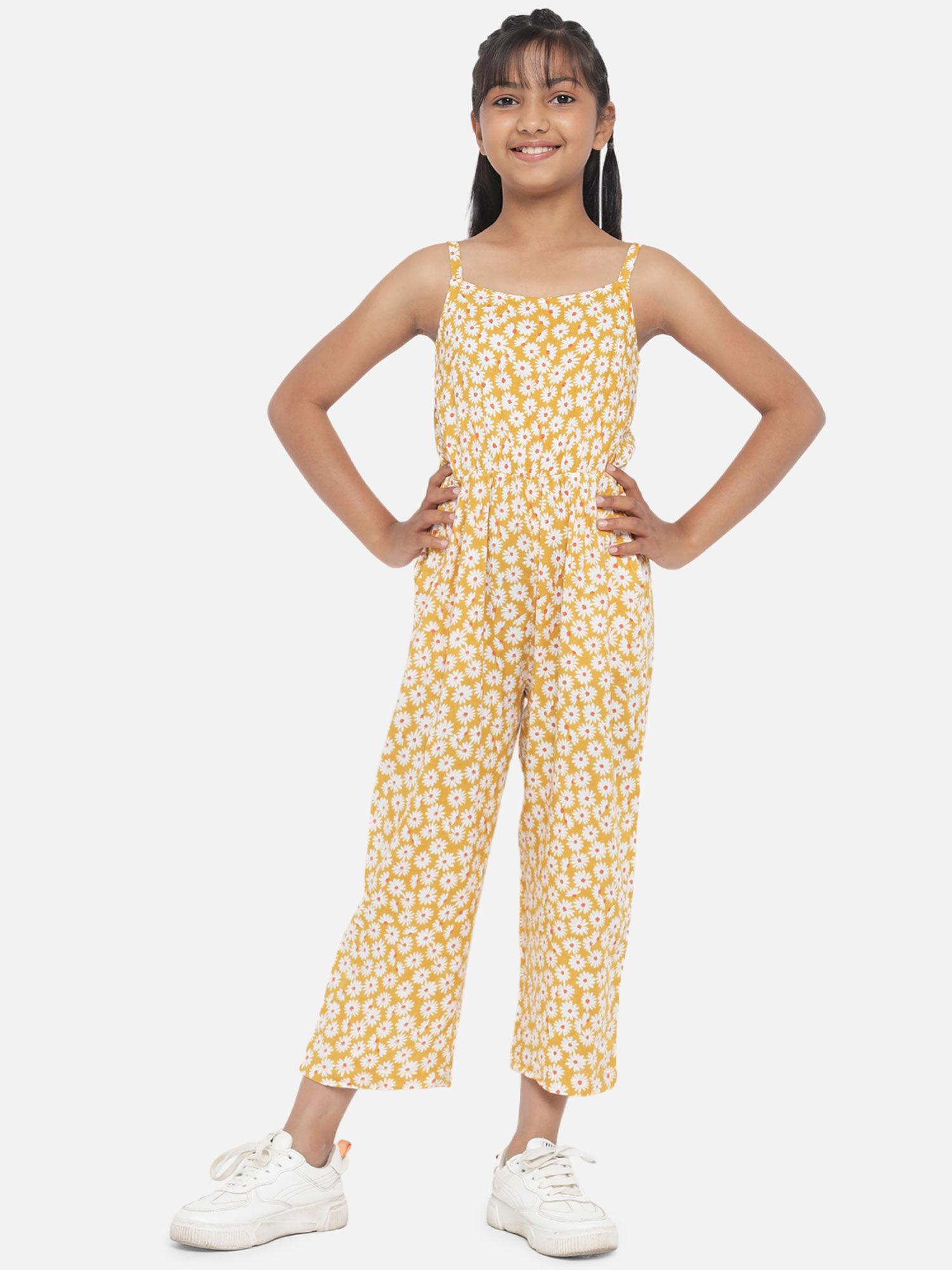 yellow floral printed jumpsuit