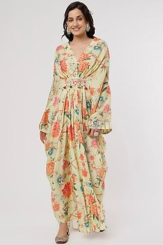 yellow floral printed kaftan