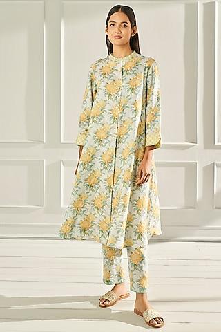 yellow floral printed kurta set