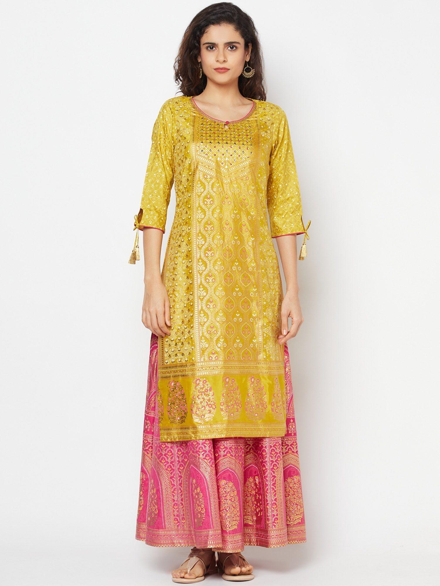 yellow floral printed kurta