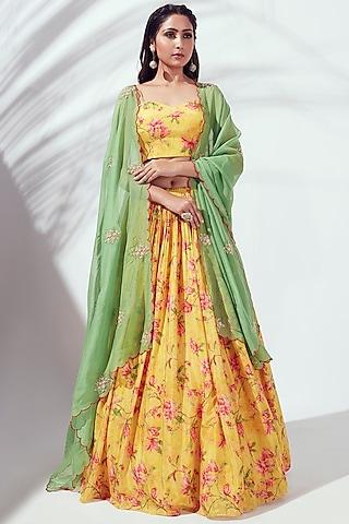 yellow floral printed lehenga set