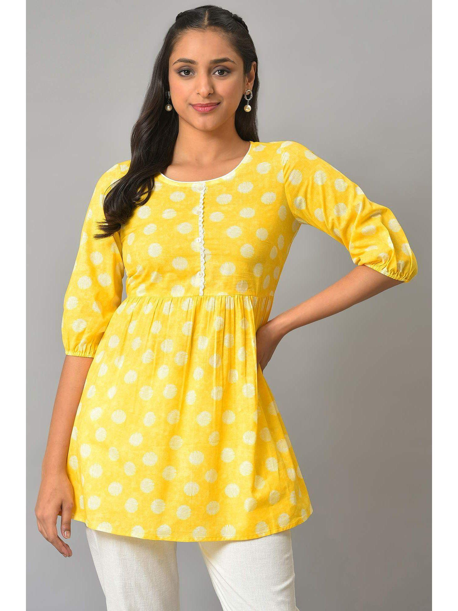 yellow floral printed short kurti