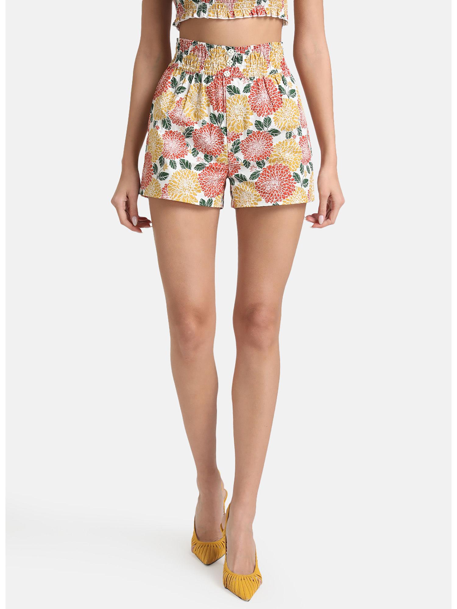 yellow floral printed shorts