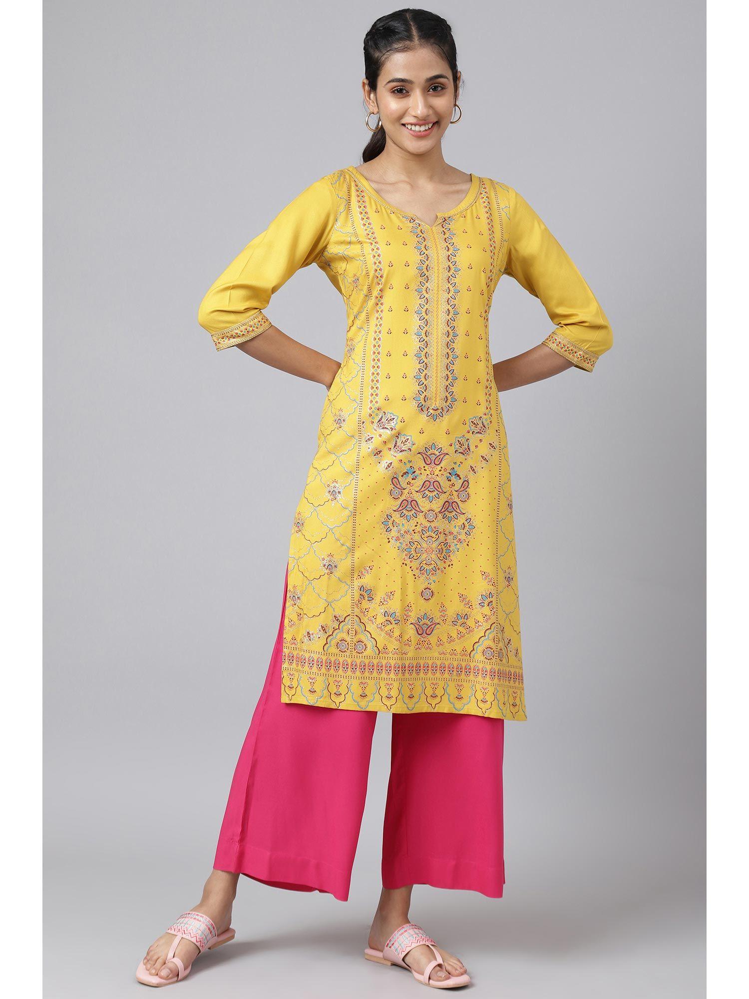 yellow foil floral printed kurta