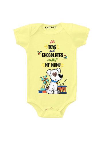 yellow for toys and chocolate contact my mamu print onesie