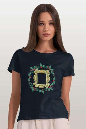 yellow frame festivities round neck womens t-shirt - navy