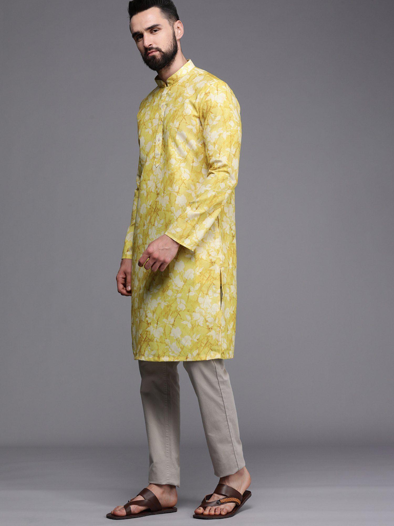 yellow full sleeves mandarin collar kurta