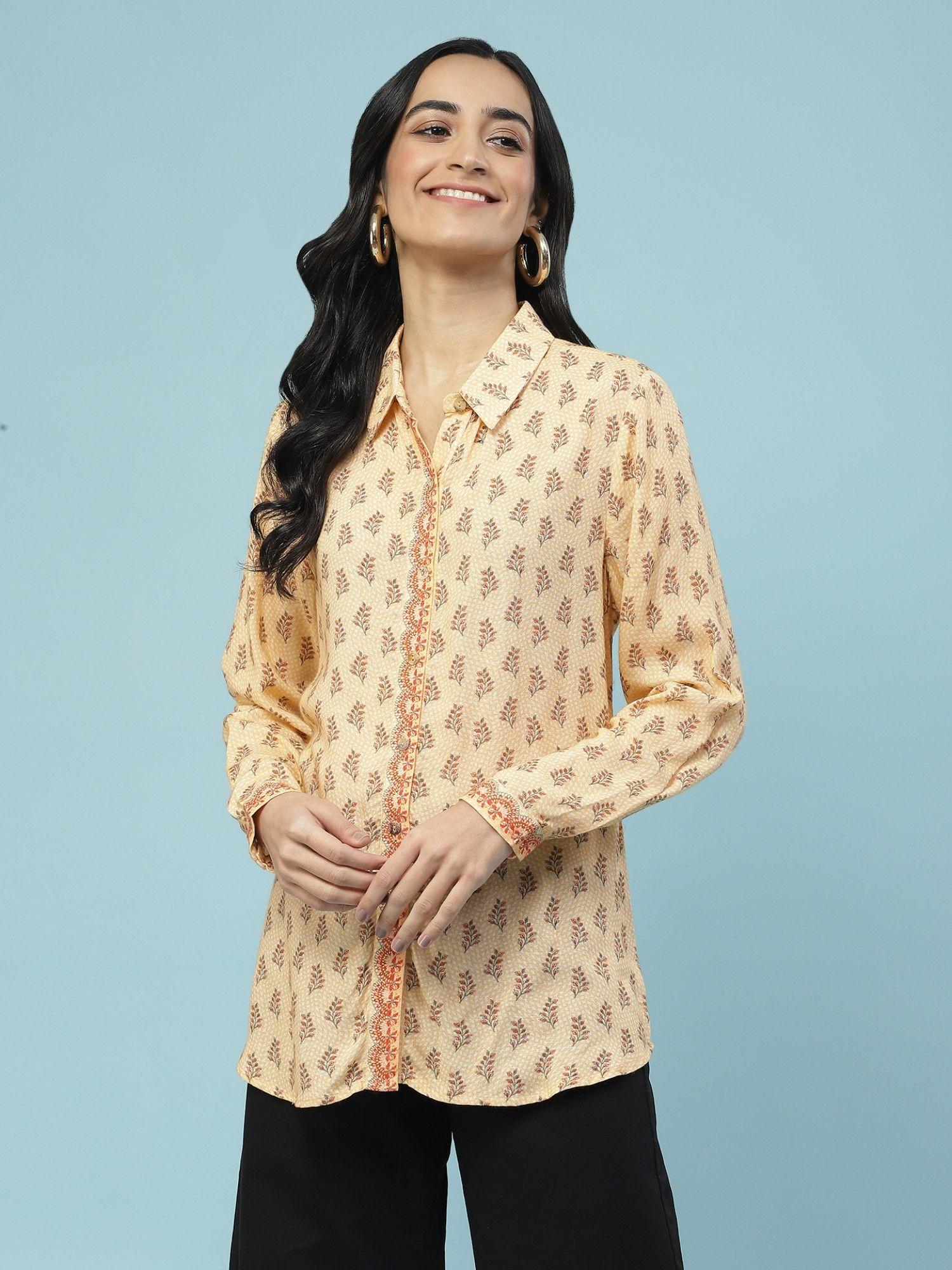 yellow full sleeves printed shirt