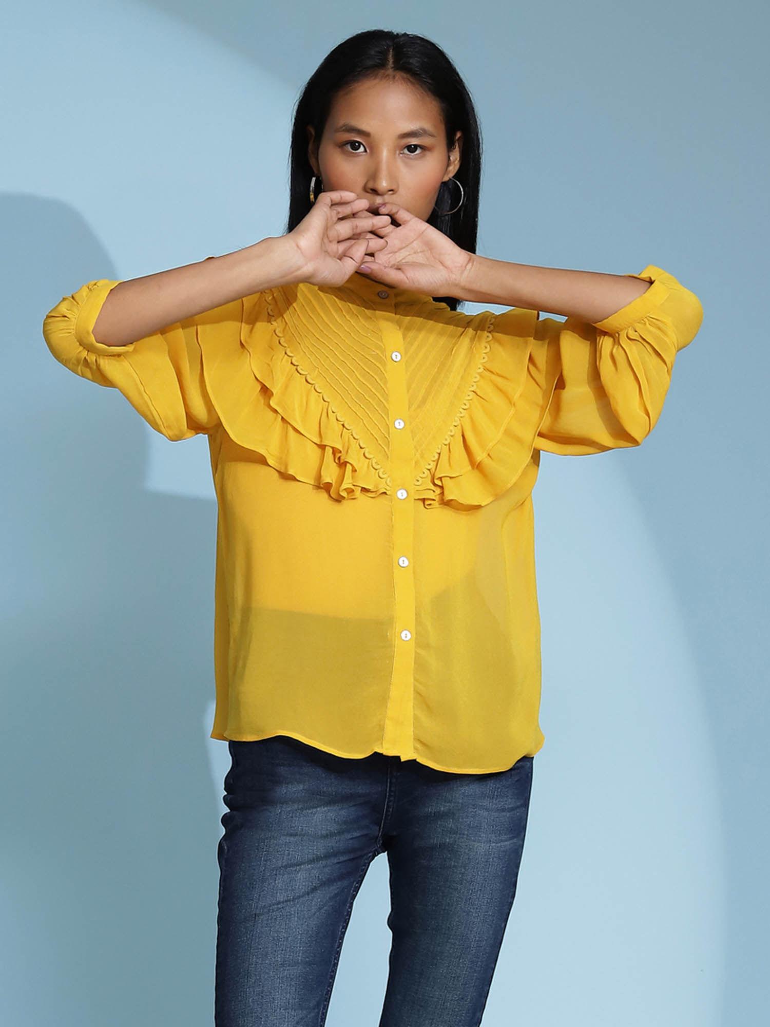 yellow full sleeves ruffled shirt