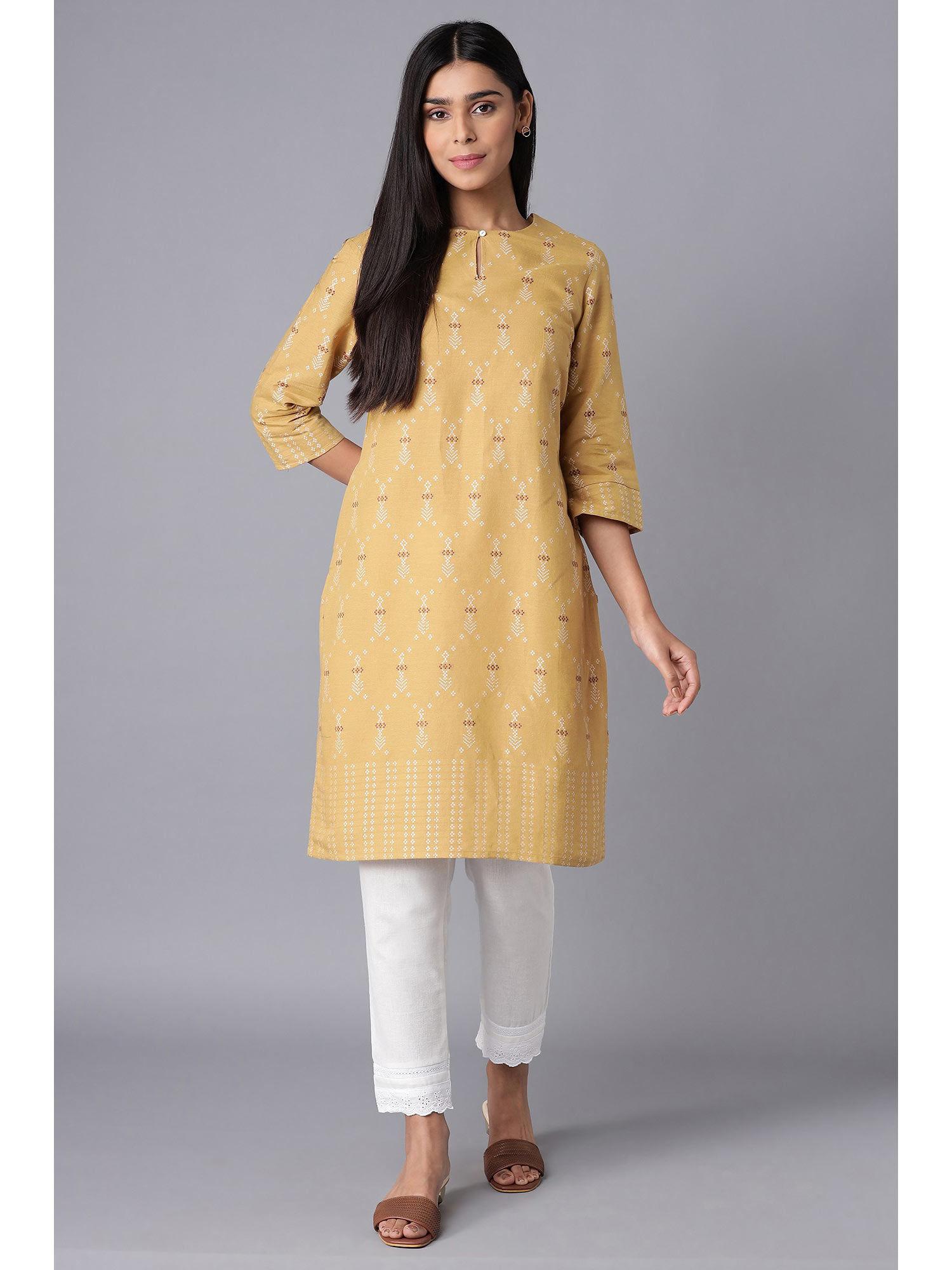 yellow geometric kurta