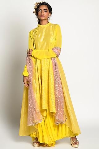 yellow georgette anarkali set