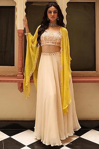 yellow georgette cape set