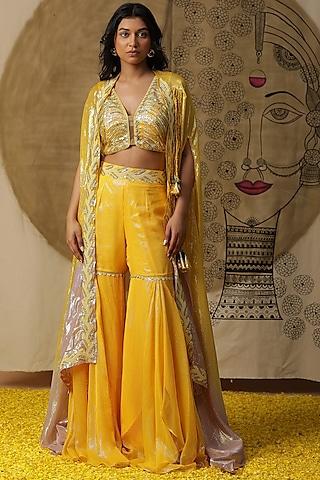 yellow georgette cape set