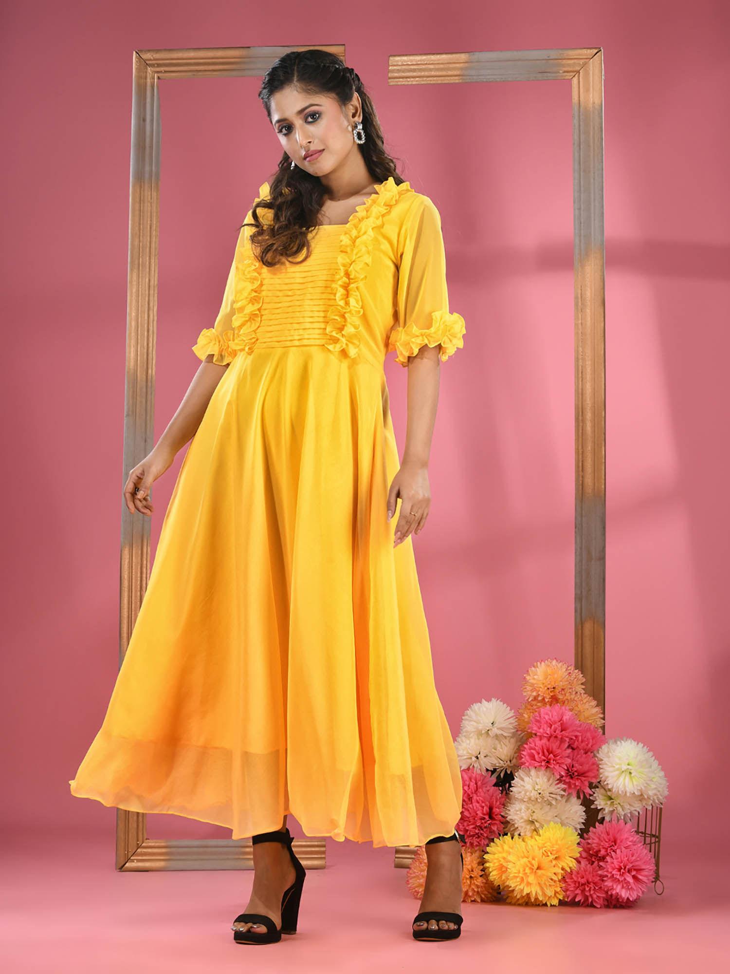 yellow georgette dress