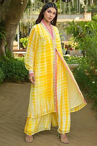 yellow georgette embroidered kurta set