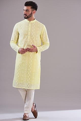 yellow georgette embroidered kurta set