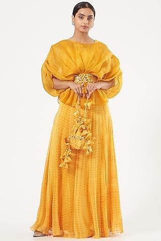 yellow georgette gown with jacket