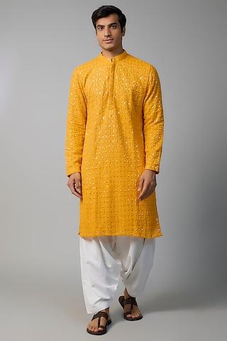 yellow georgette sequins embroidered kurta set