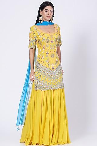 yellow georgette sharara set