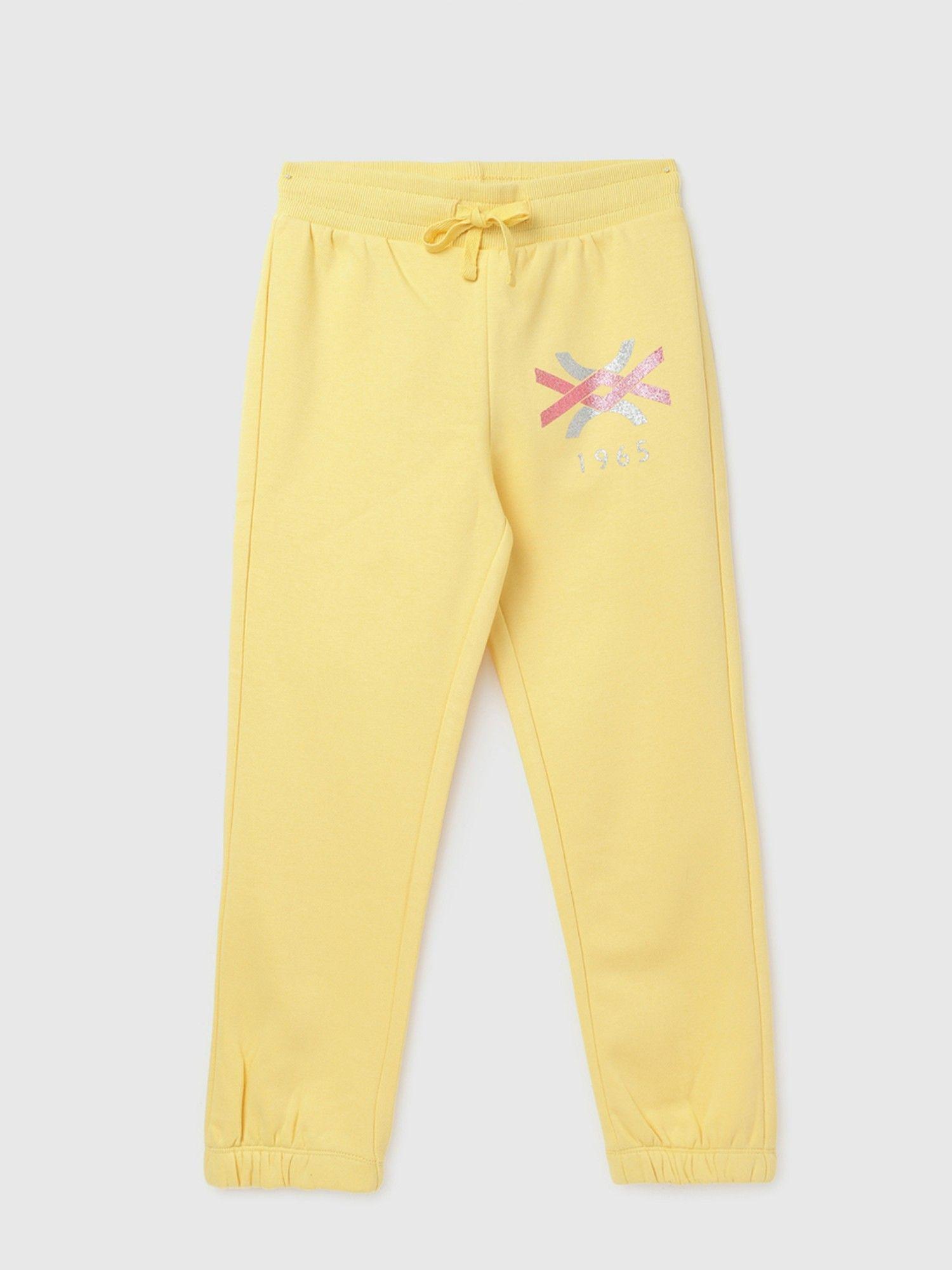 yellow girls printed regular fit trackpants