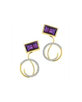 yellow gold contemporary hoop diamond-studded drop earrings